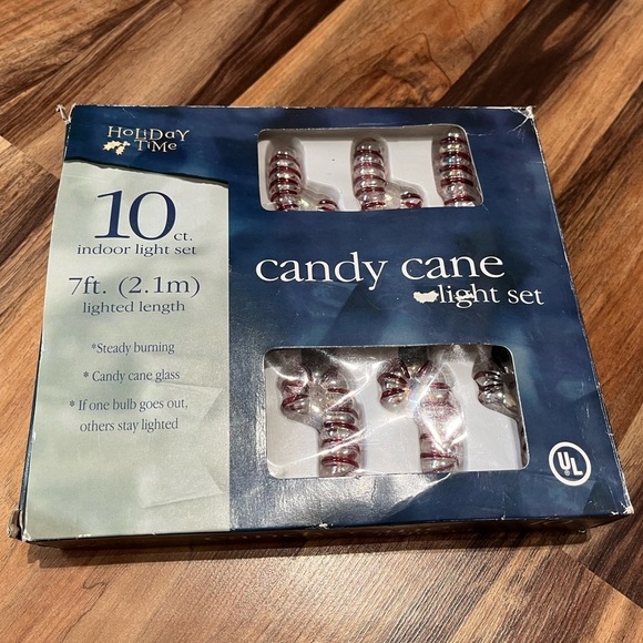 Vintage Glass Candy Cane Indoor String Light Set 10 Lights 7 ft Long NOS - Picture 2 of 7